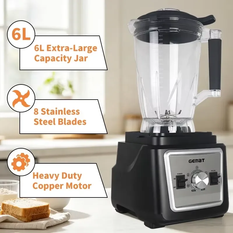 6L Heavy Duty Commercial Smoothie Blender Professional Food Processor Multifunctional Liquid Juicer Mixer for Restaurant Bar