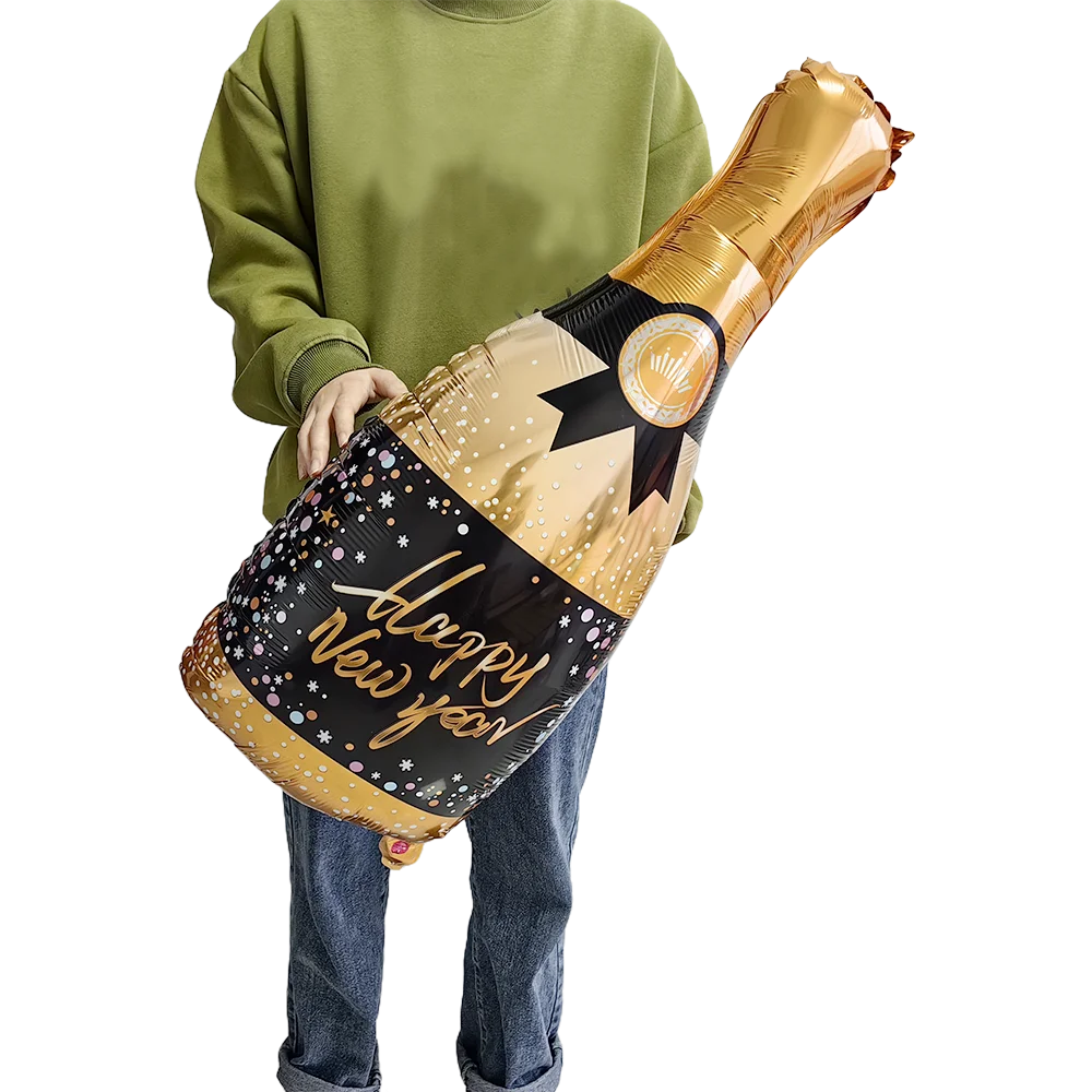 2026 الذهب الأسود تاج احباط عدد بالونات سنة جديدة سعيدة زجاجة نبيذ الشمبانيا بالونات 2026 ليلة رأس السنة زينة الحفلات #5