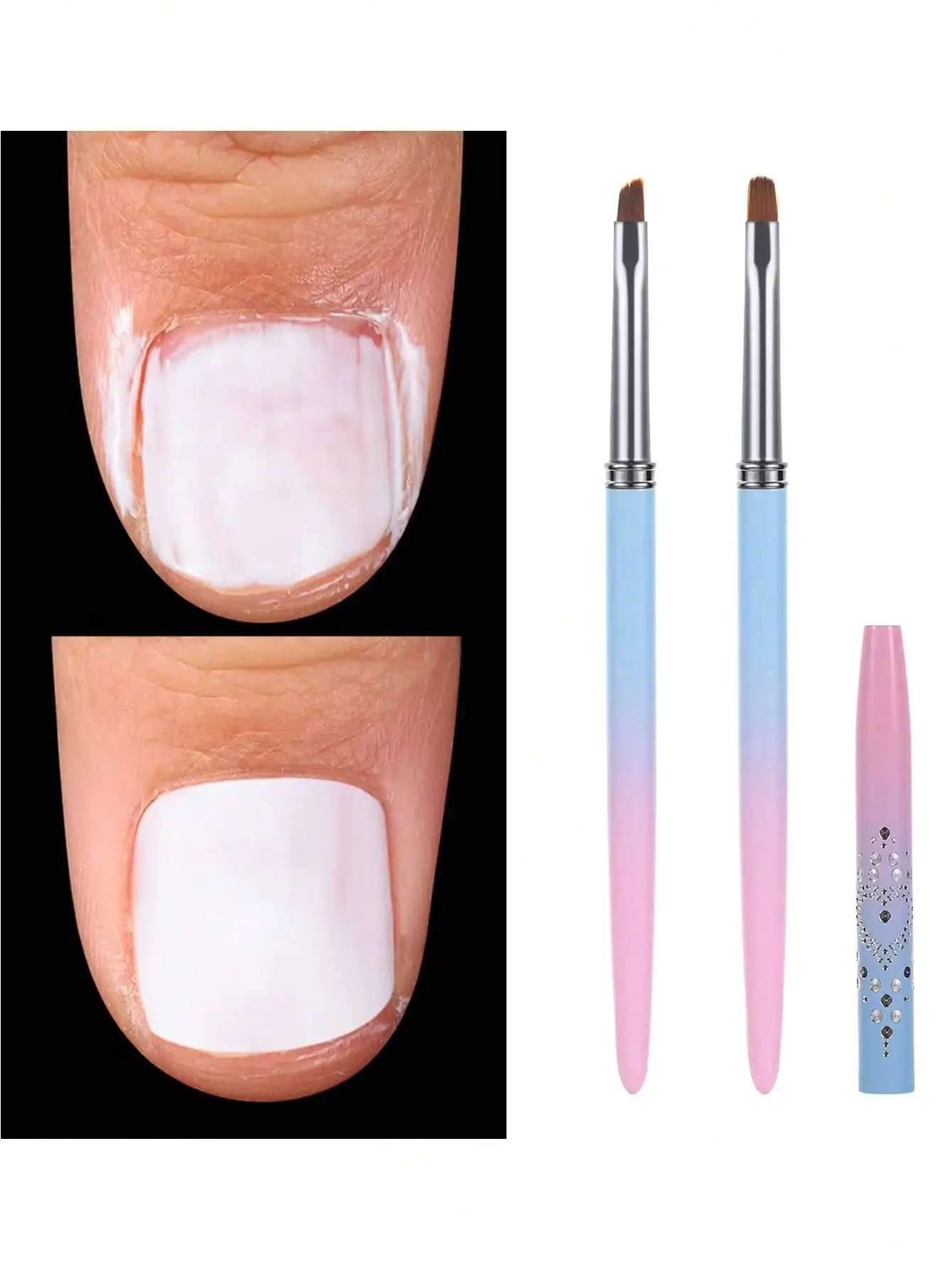 Nail Art Clean Up Brushes, 2 stuks ronde en schuine nagelborstels voor het reinigen van nagellakfout op de nagelriemen, acetonbestendige nagelbr