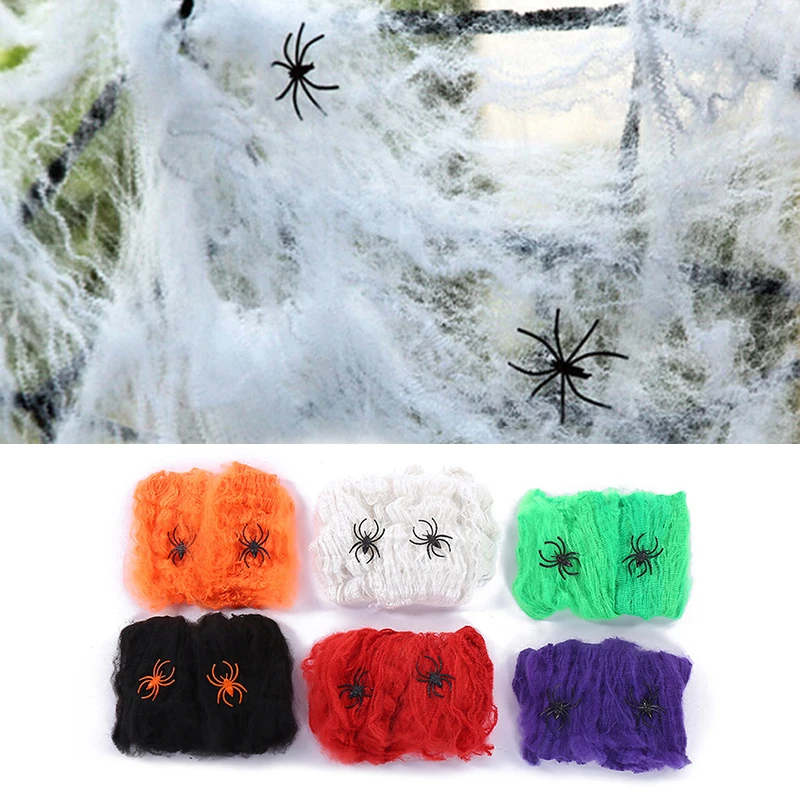 Halloween Decorations Artificial Spider Web Super Stretch Cobwebs with Fake Spiders Scary Party Scene Decor Horror House Props