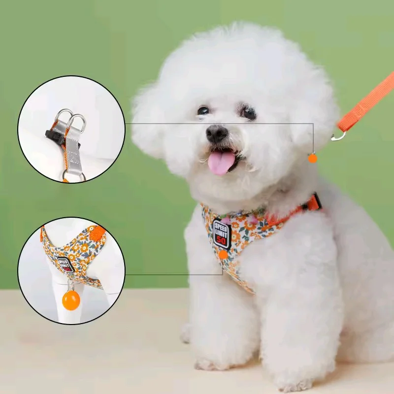

Chihuahua Adjustable Dog Walking Leash Printing Puppy Harness Vest for Small Medium Dogs With Reflective Strap Outdoor Supplies