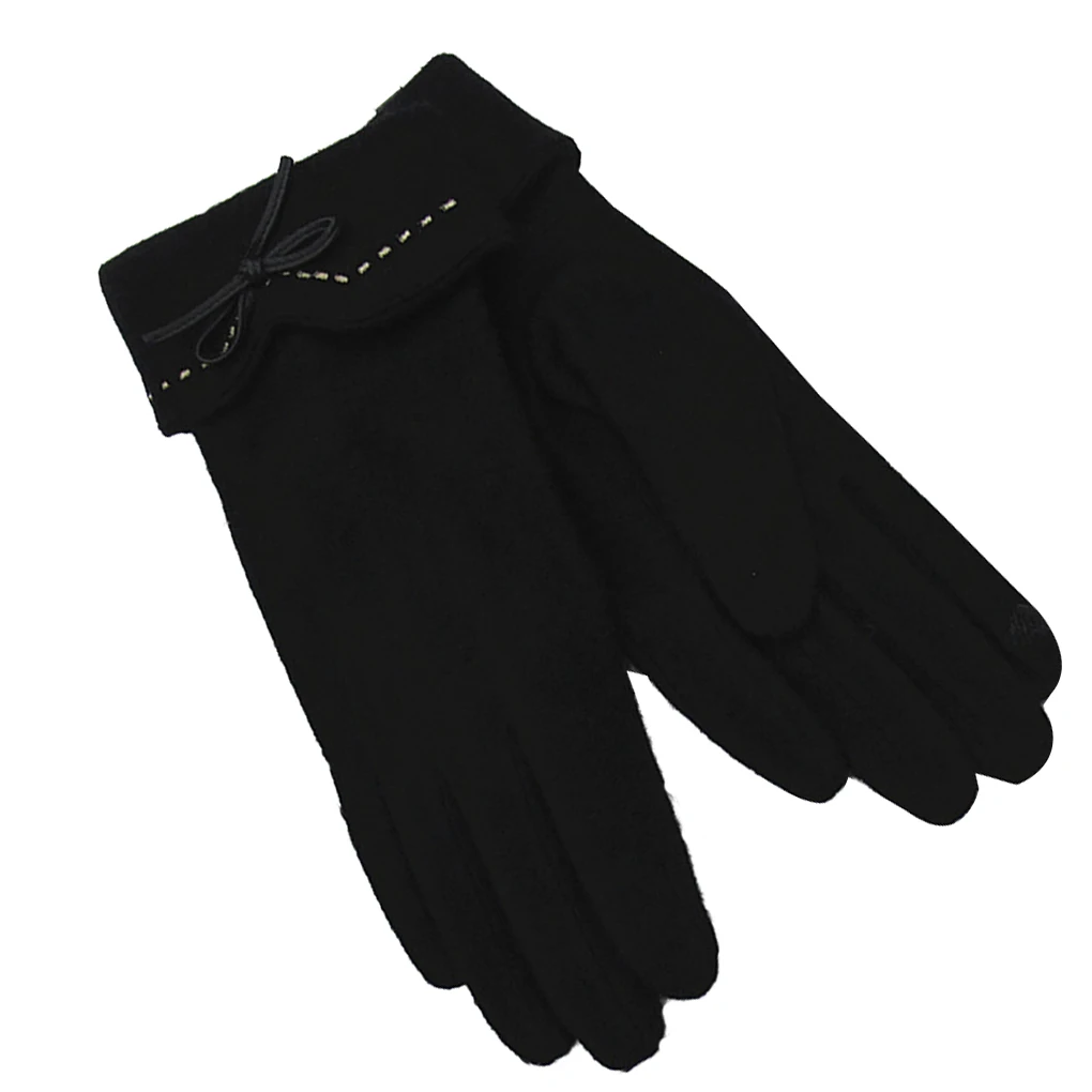 1 Pair Women Girls Cashmere Gloves Bowknot Touch Screen Gloves Winter Riding Texting Mittens