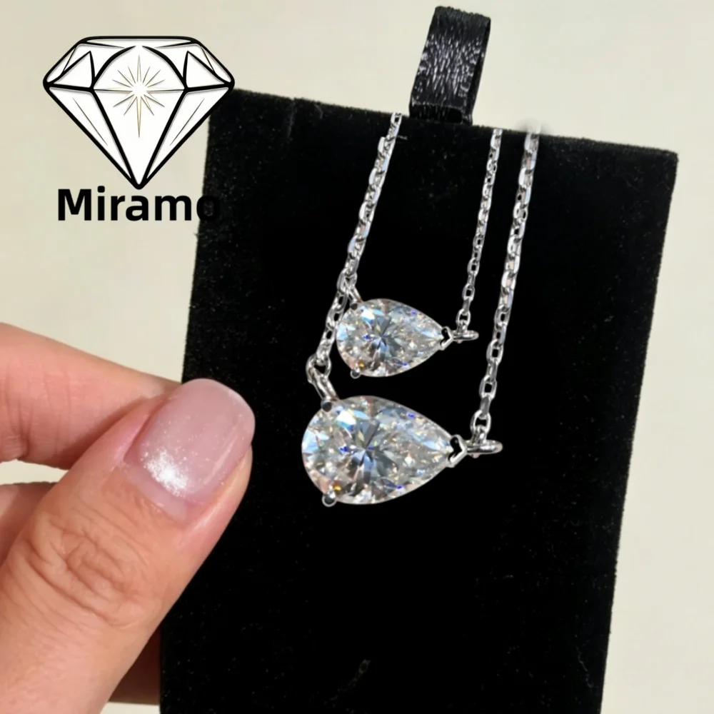 1-3CT Pear Cut East West Moissanite/Zircon Necklace Water Drop Diamond Pendant for Women S925 Sterling Silver with Certificates