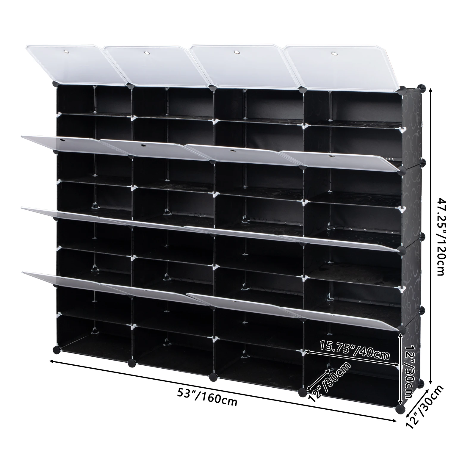 8-Tier Portable 64 Pair Shoe Rack Organizer 32 Grids Tower Shelf Storage Cabinet Stand Expandable for Heels, Boots, Slippers, Bl