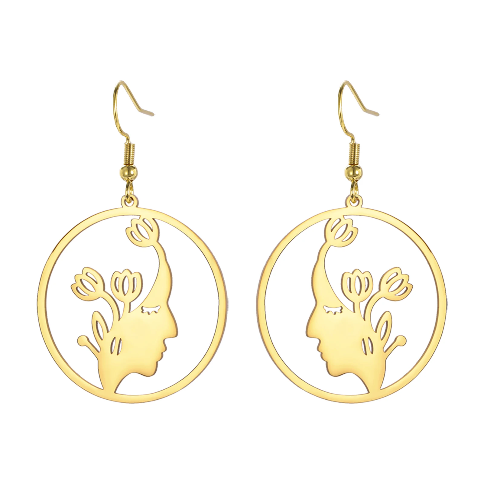 

Amaxer Side Face Female Pendant Stainless Steel Earrings For Women Girl Jewelry Friend's Birthday Gifts
