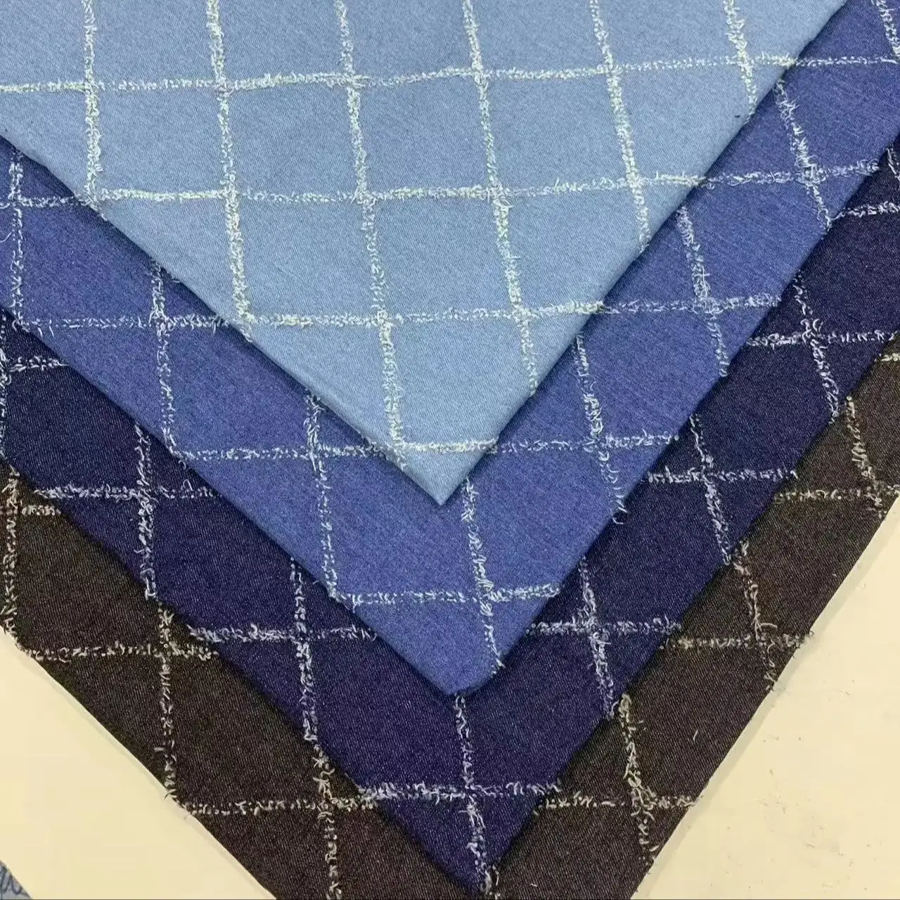 

Rhombus Geometric Pattern Design Washed Denim Fabric, Sewing Dresses, Bags, Pants, Hats, DIY Textile Cloth Soft and Wearable ﻿