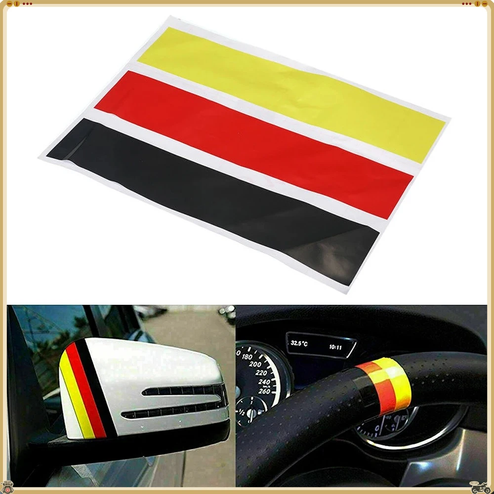Black,red, Yellow 3 Stripes of German Flag Car Bumper Grille Rearview Mirror Reflective Decal, Windproof and Waterproof Decals