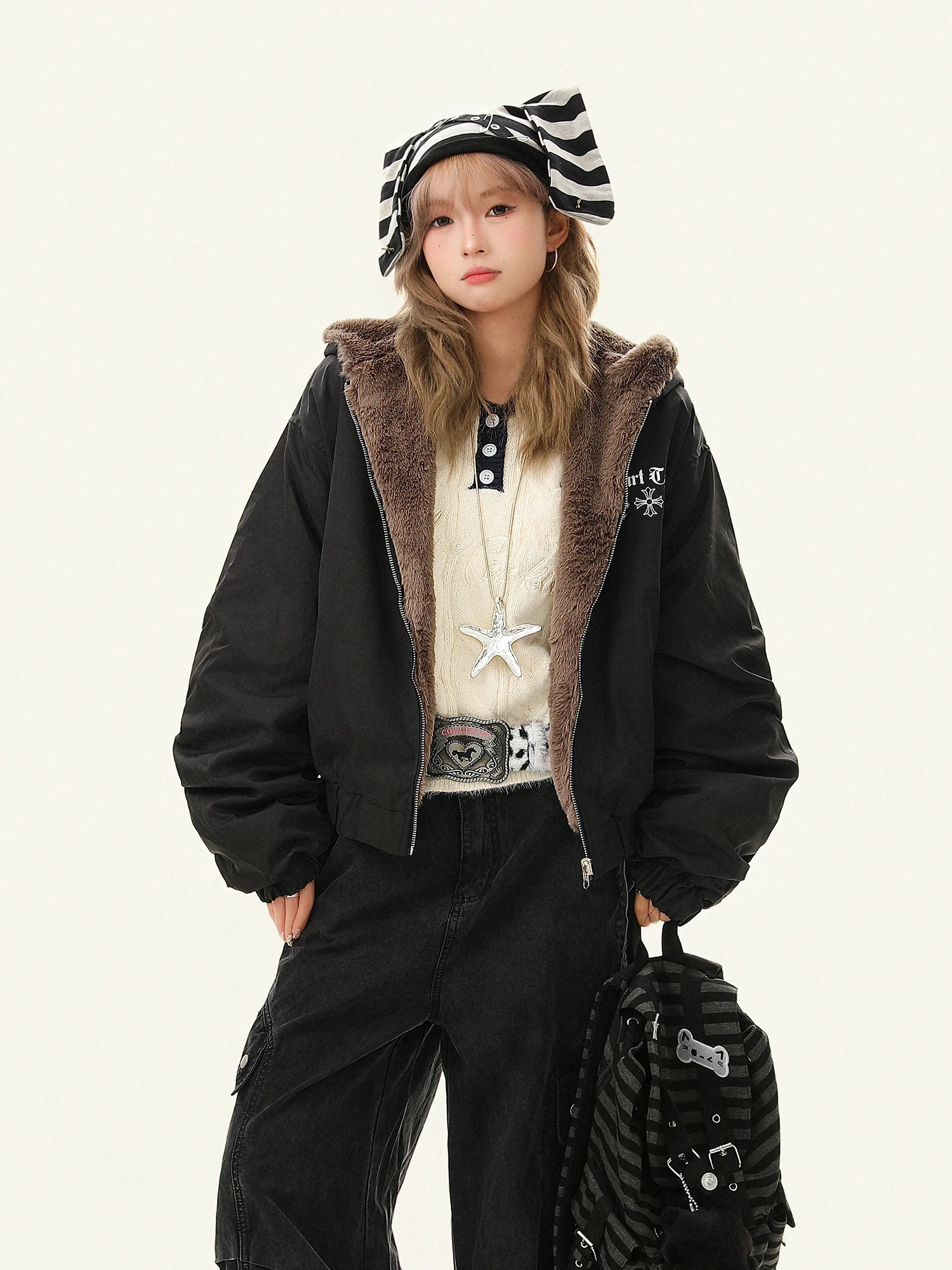 

Теплая хлопковая женская свободная верхняя одежда Jaet с меховым воротником, повседневное зимнее пальто, дышащая полиэфирная ткань ort Sve