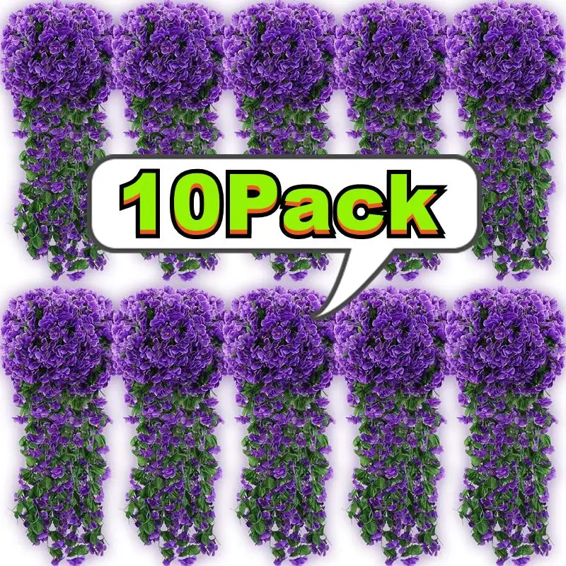 10-1Pack Artificial Violet Flower Vines Plastic Fake Flowers Wall Hanging Plants Wisteria Garland Wedding Home Garden Decoration