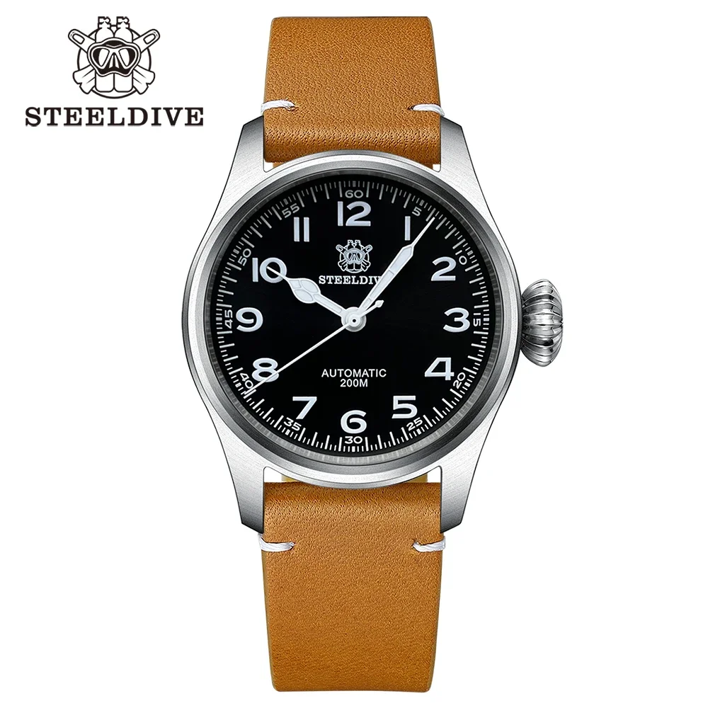 

Часы STEELDIVE SD1928M большие луковицы Crown, автоматические механические часы Pilot Sapphire Crystal NH35, водонепроницаемые светящиеся часы 200 м