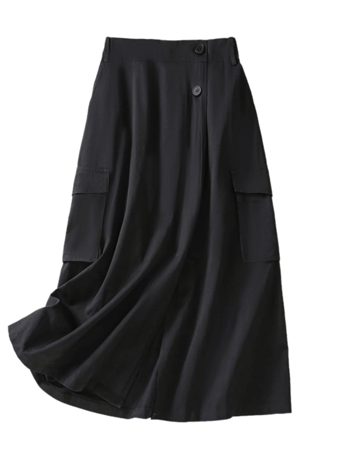 Saia midi linha a de cintura alta com grandes kets solto ajuste feminino workwear sle primavera outono design de emagrecimento exclusivo