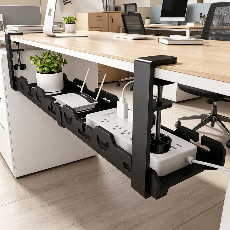 Teleskopisches Aufbewahrungsregal für unter dem Schreibtisch - Metall-Kabelmanagement-Ablage ohne Bohren für die Organisation im Home Office