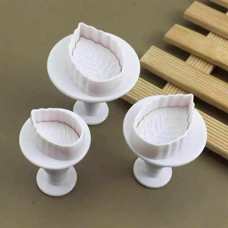 U75C 3pcs Rose Leaf Baking Mold Kitchen Biscuit Cookie Cutter Puss) Manger 3D Die Die Fondant Cake Tools Decorating Tools