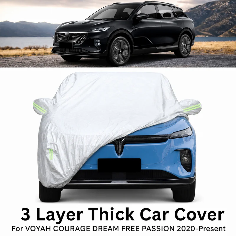 3 Layer Thick Car Cover For VOYAH COURAGE DREAM FREE PASSION 2020-Present Waterproof Dustproof Snow Anti-Rain Auto Accessories