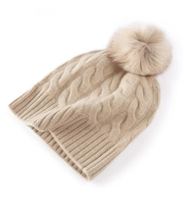 Neuer Winter-Wollhut 100% Wolle Gestrickte Warme Mütze mit Zopfmuster Kaschmirmütze für Kaltes Wetter – Detail 1
