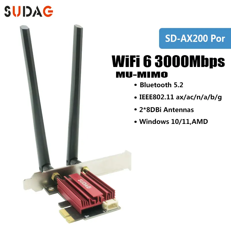 Imagem -03 - Placa de Rede Pci Express Ax200 Placa de Rede Pci Express 3000mbps Bluetooth 5.1 802.11ax Banda Dupla 2.4g 5ghz