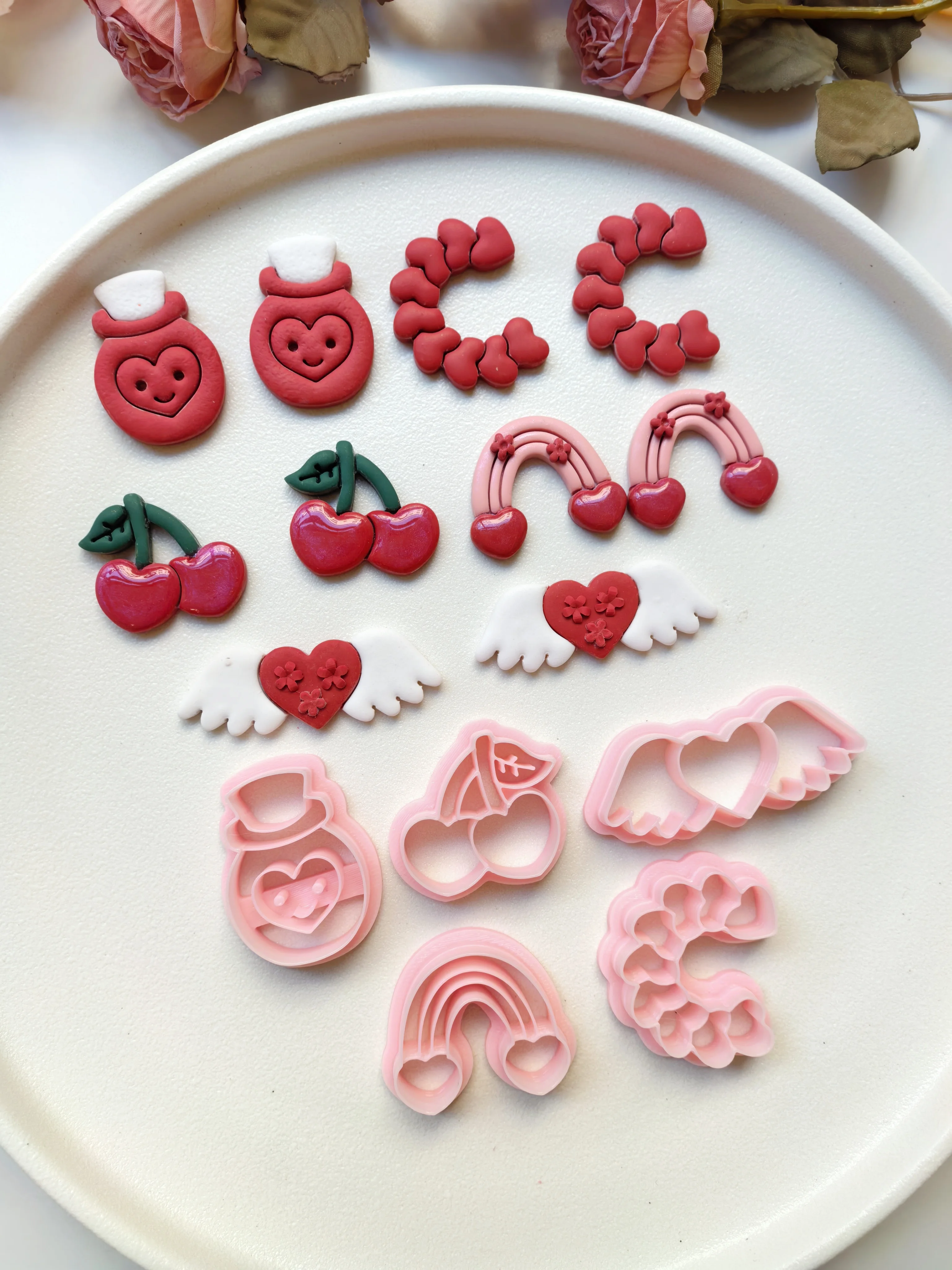 Valentine Sweet Polymer Clay Cutter Set Soft Ceramic Earring Mold Cherry Rainbow Wing Heart DIY Handmade Pendant Craft Tool