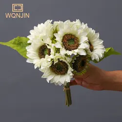 9 heads/1pcs Silk Sunflower Bride Bouquet for Christmas Home Wedding New Year Decoration Fake Plants Sunflower Artificial Flower