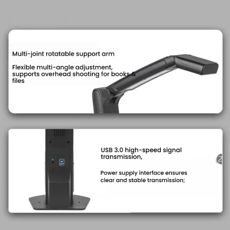 Portable Foldable Document Camera Visual Presenter Adjustable Arm Book & Notes Scanner with Control Buttons