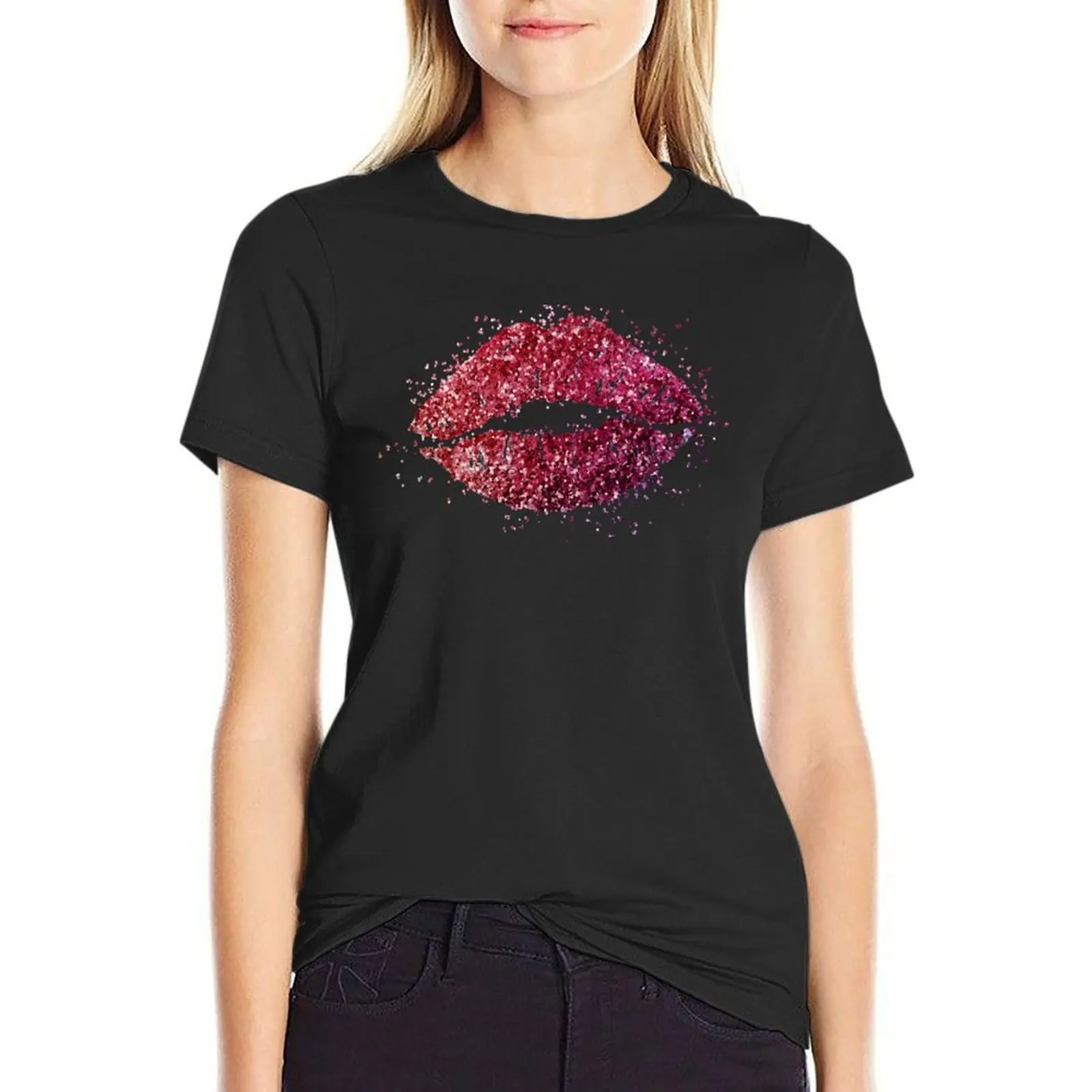 

GLITTER LIPS T-Shirt new edition customs design your own kawaii clothes white t-shirts for Women