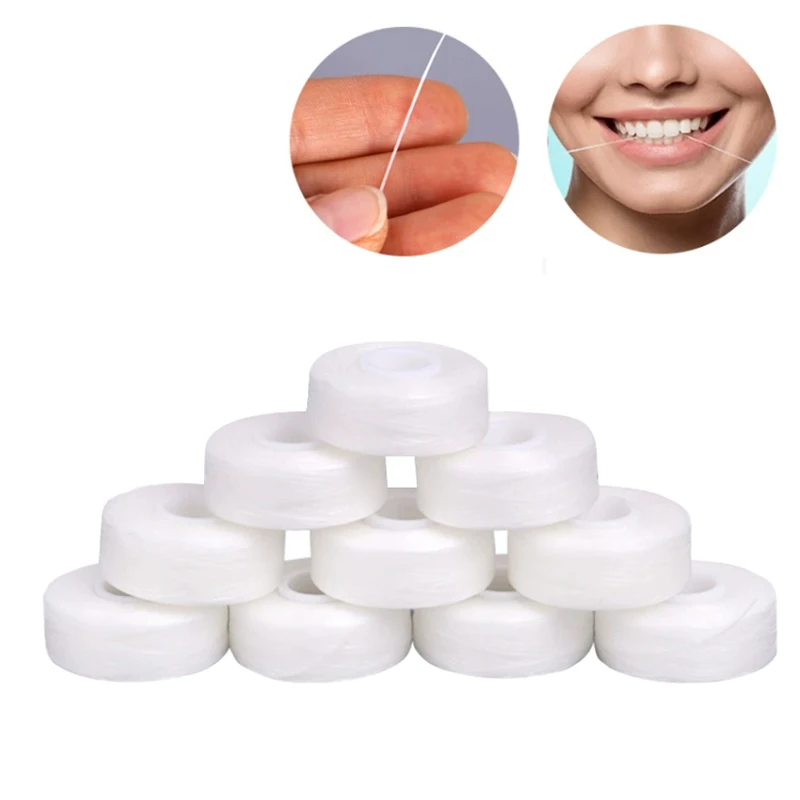 

5 рулонов зубной нити, встроенная катушка, воск, нейлоновая нить со вкусом мяты, полиэфирная нить, несколько материалов, замена плоского провода