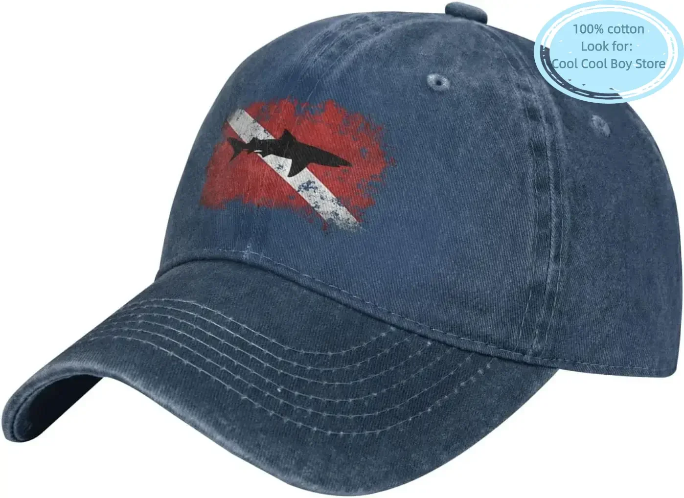 Vintage Shark Scuba Dive Flag Retro Sports Denim Cap