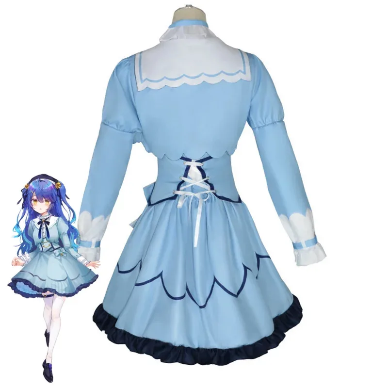 YouTuber VTuber NIJISANJI Vliver 아마미야 코코로 코스프레 의상 블루 공주 드레스 로리타 가발 여성 섹시 스커트 할로윈 슈트v;2