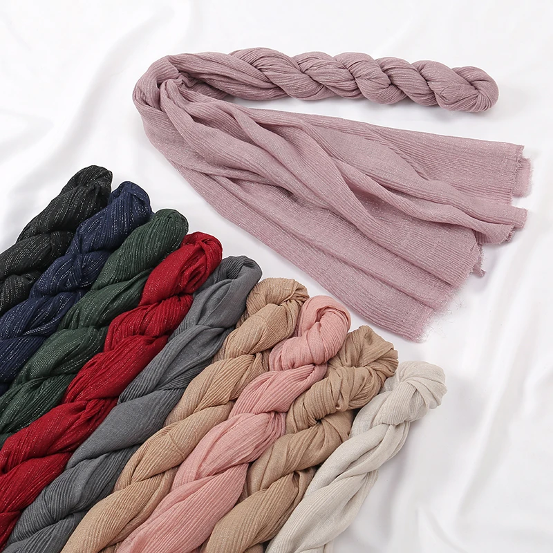 Women Muslim Crinkle Hijab Scarf Femme Musulman Soft Turban Cotton Headscarf Islamic Hijab Shawls Wraps Head Scarves wholesale