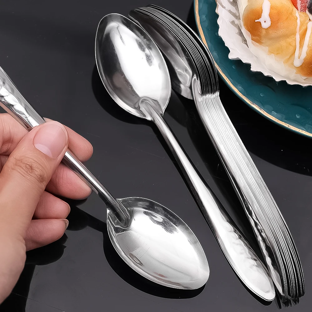 5/10pcs Stainless Steel Teaspoon Silver Mirror Flatware Soup Rice Dinner Dessert Watermelon Spoons Tableware Kitchen Utensils