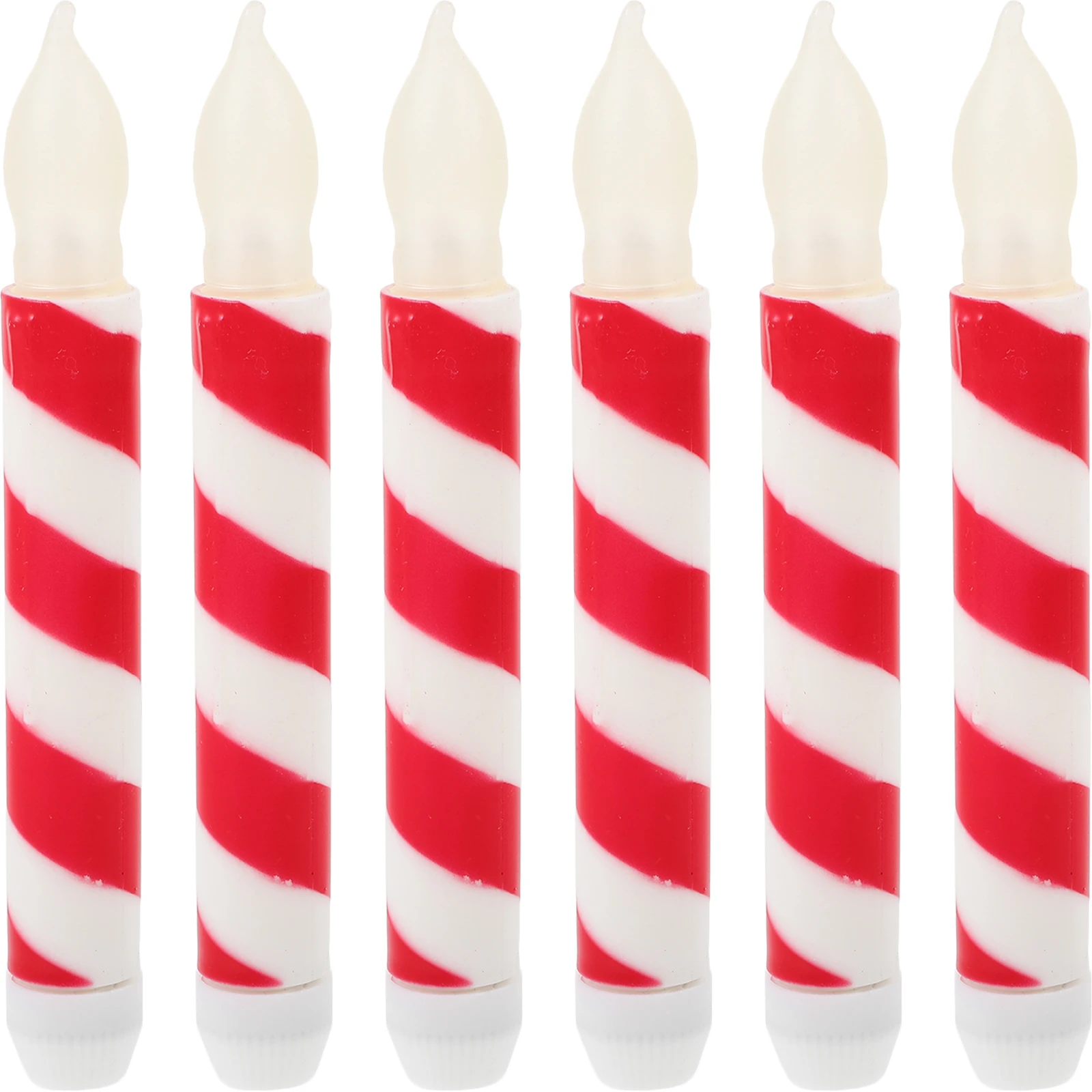 

6pcs LED Lollipop Fake Candles Flameless White Flickering Taper Christmas Home Decor Red White Striped Wax Bars