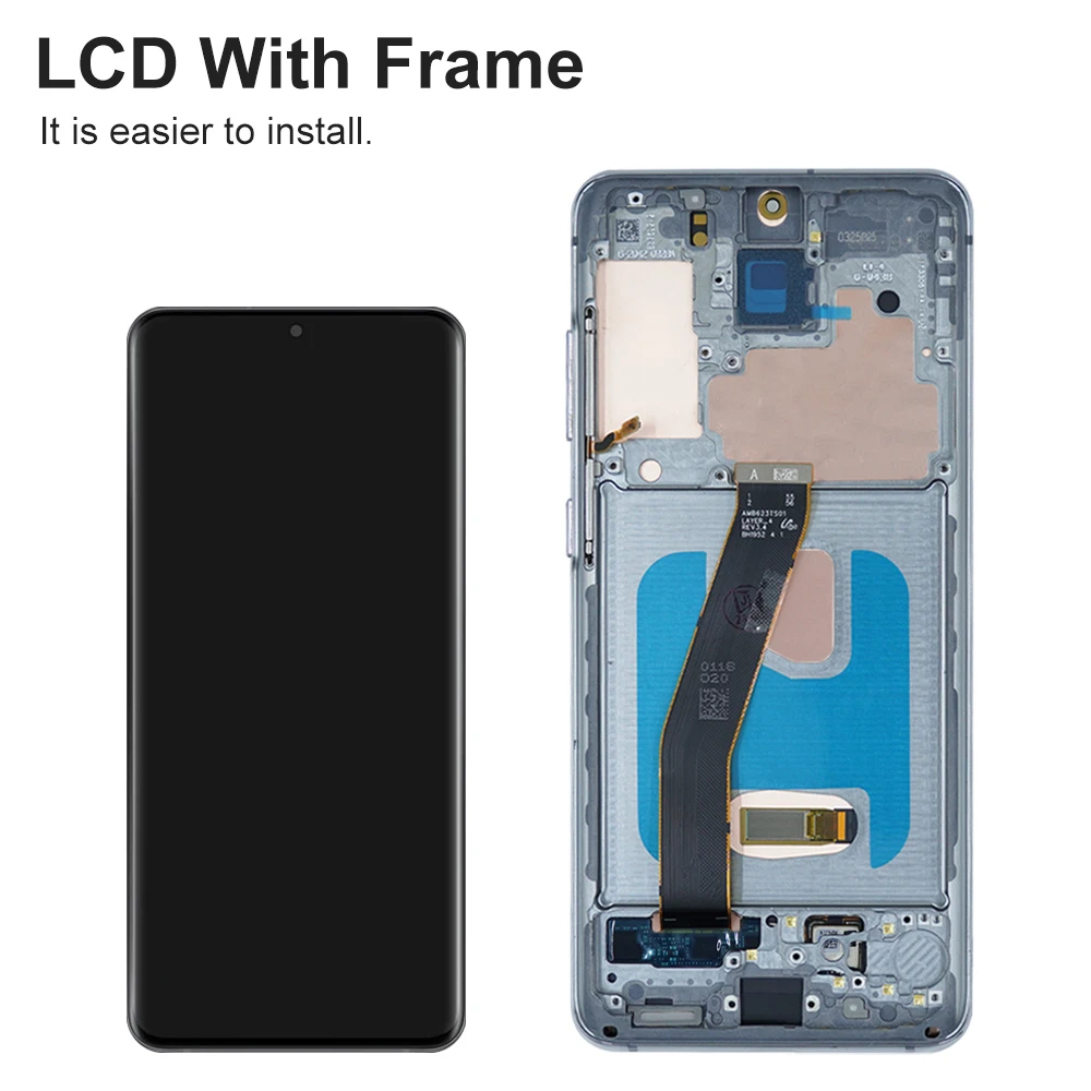 S20 Super AMOLED Screen Assembly for Samsung Galaxy S20 G980F G980F/DS G981F G981F/DS LCD Display Touch Screen with Frame Parts