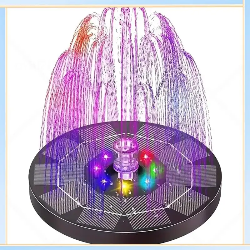 -A60I Solar Fountain Pump With LED Lighting 6 Nozzles For Bird Bath Pond Outdoor Aquarium Garden Decoration Patio Water Cycling