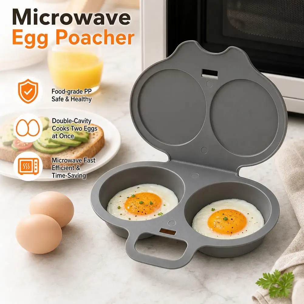 Microwave Egg Poacher Egg Cooker Quick Breakfast Egg Maker Double Egg Cooker Mold Non‑Stick Easy Clean Kitchen Gadget