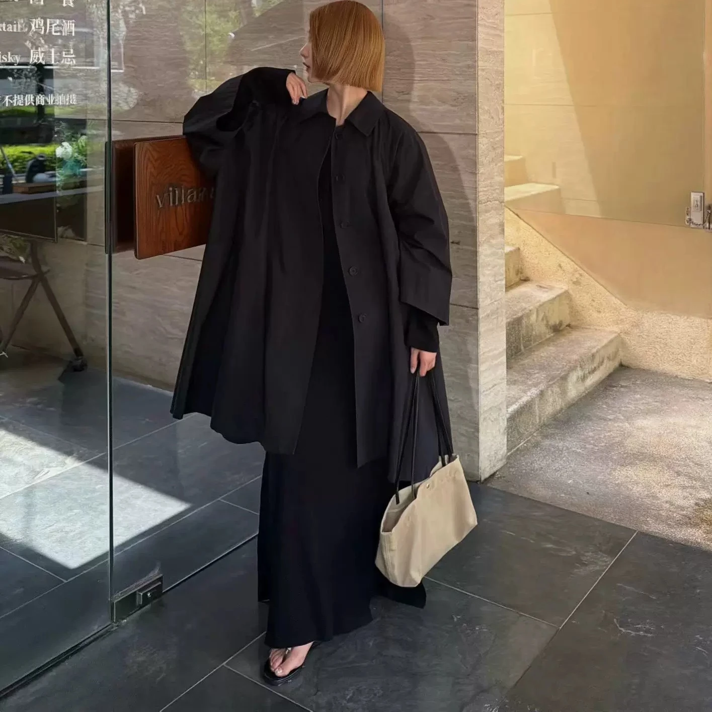 High-count High-density Pure Cotton Loose-fitting A-line Trench Coat for Women