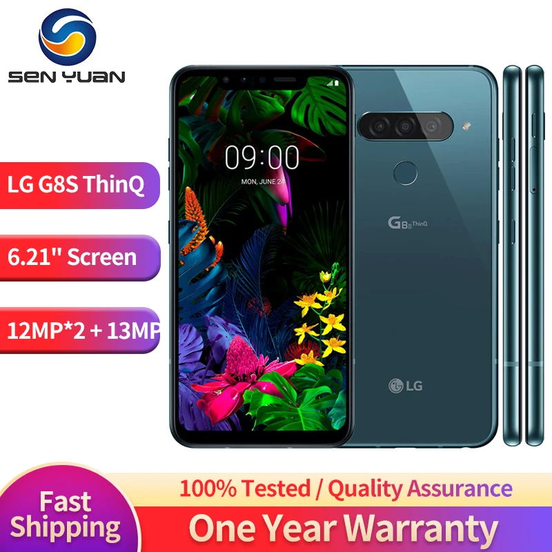 هاتف LG G8S G810EAW 4G الأصلي NFC 6GB + 128GB بصمة الإصبع 12MP + 13MP + 8MP 6.21 ''Snapdragon855 OctaCore هاتف ذكي يعمل بنظام أندرويد