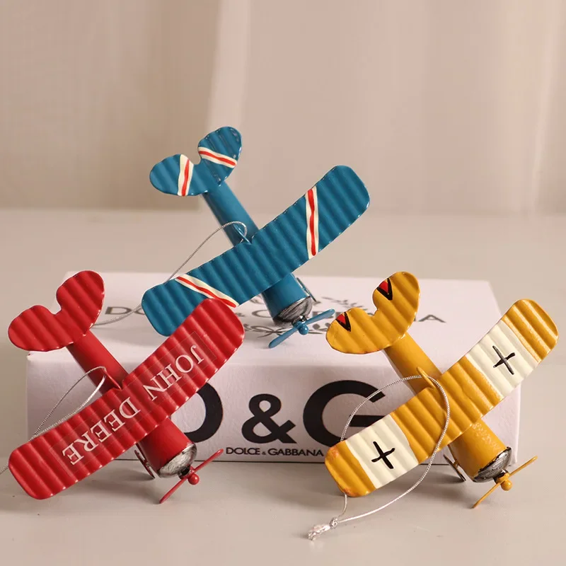 Ijzer Retro Vliegtuig Beeldjes Metalen Vliegtuig Model Vintage Zweefvliegtuig Tweedekker Miniaturen Home Decor Kinderspeelgoed Decoratie