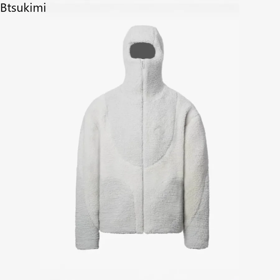 2025 Winter Men's Lamb Fleece Hooded Jacket Solid Color Loose Thick Warm Jacketcoat Fashion Casual Outdoor Windproof Warm Jacket