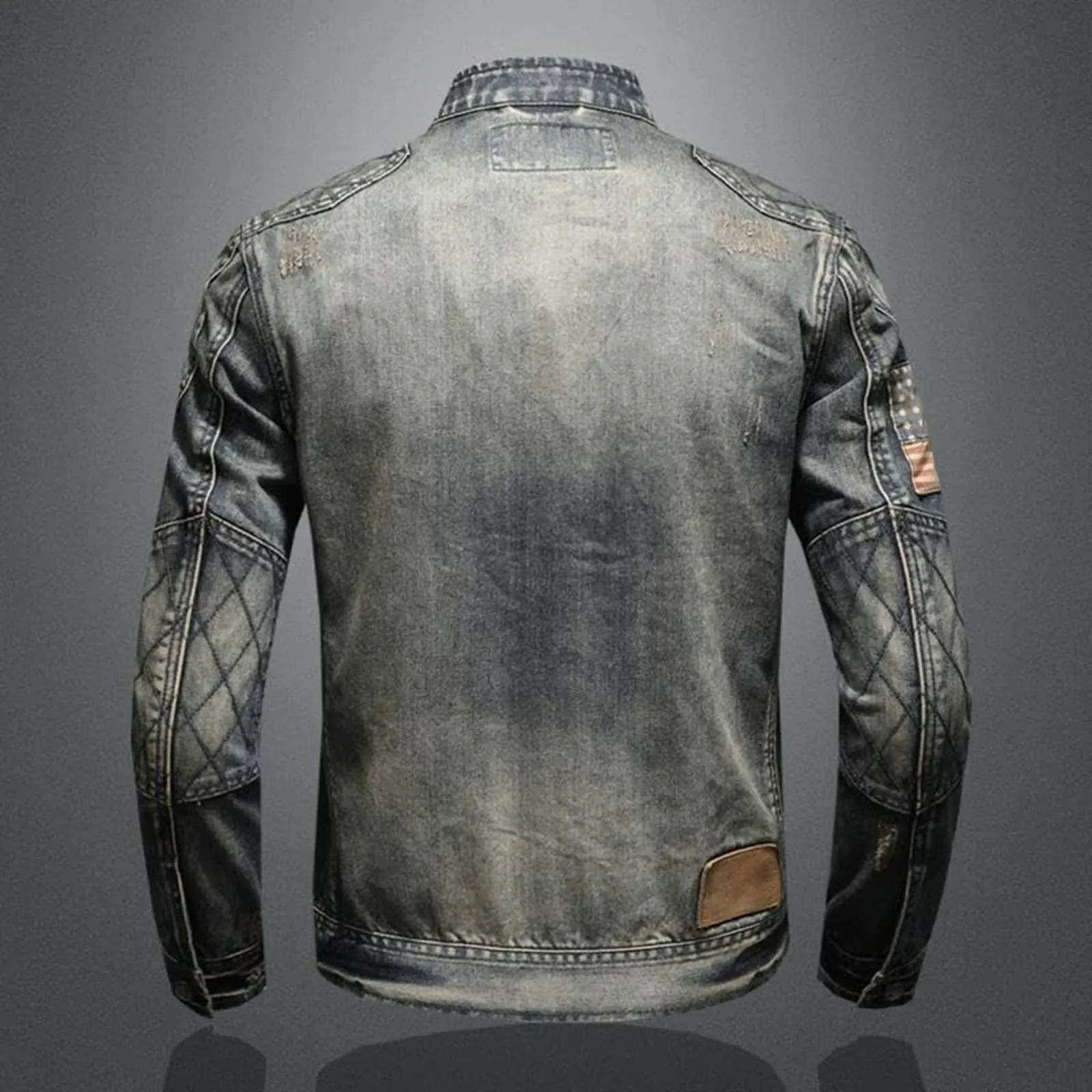 Vintage Denim Jacket With Zip Stand Up Cotton Slim Fit Denim Coat Jeans Long Sleeve Loose Pocket Zipper Top Winter Jacket Men