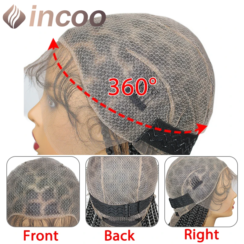 Incoo 36 Inch Full Lace Synthetic Wigs for Black Women Knotless Random Braids Cornrow Wig Lace Front Box Braided Wig With Plaits