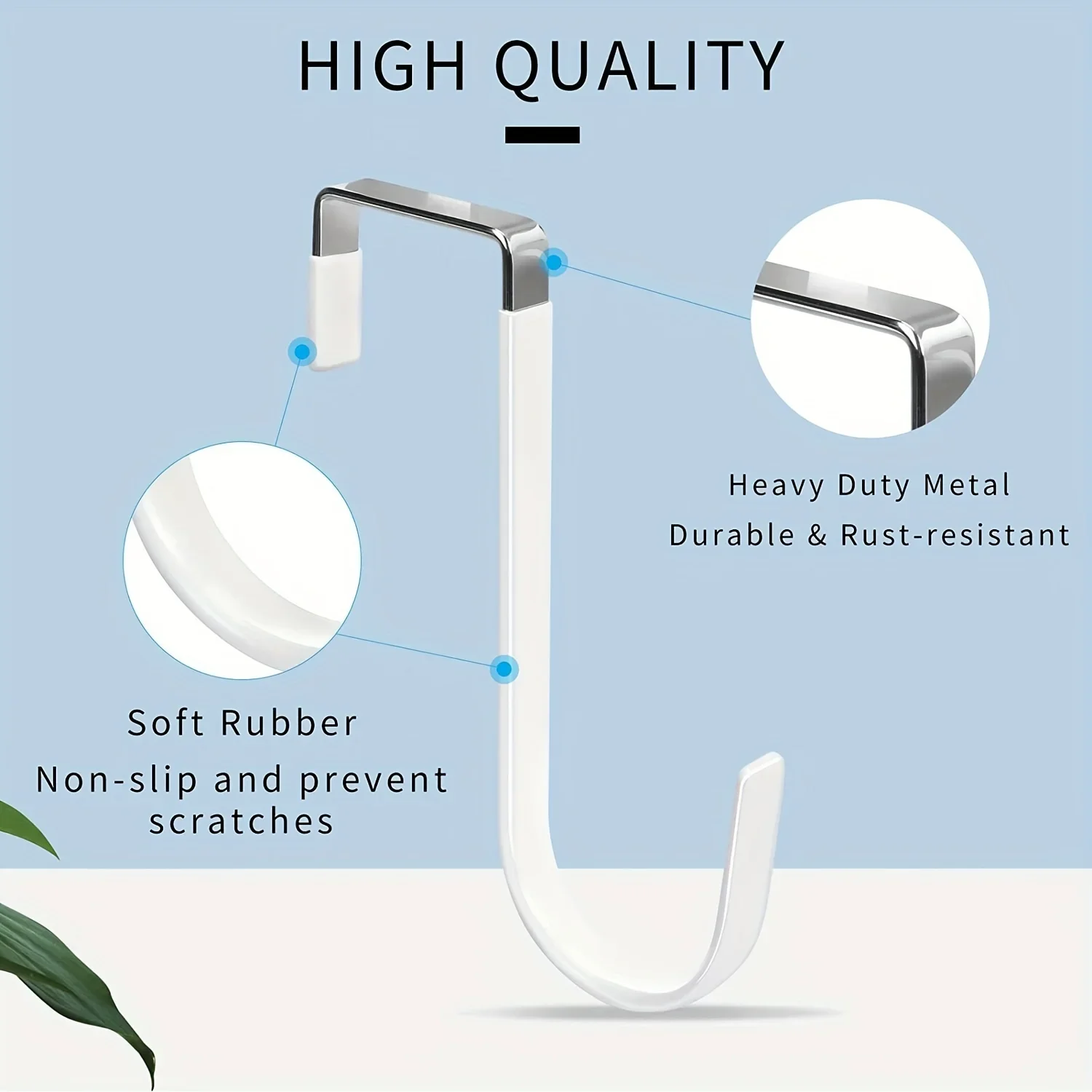 4pcs Door Hangers Hooks With Rubber Prevent Scratches Heavy Duty Organizer Hooks For Living Room, Bathroom, Bedroom, view 2