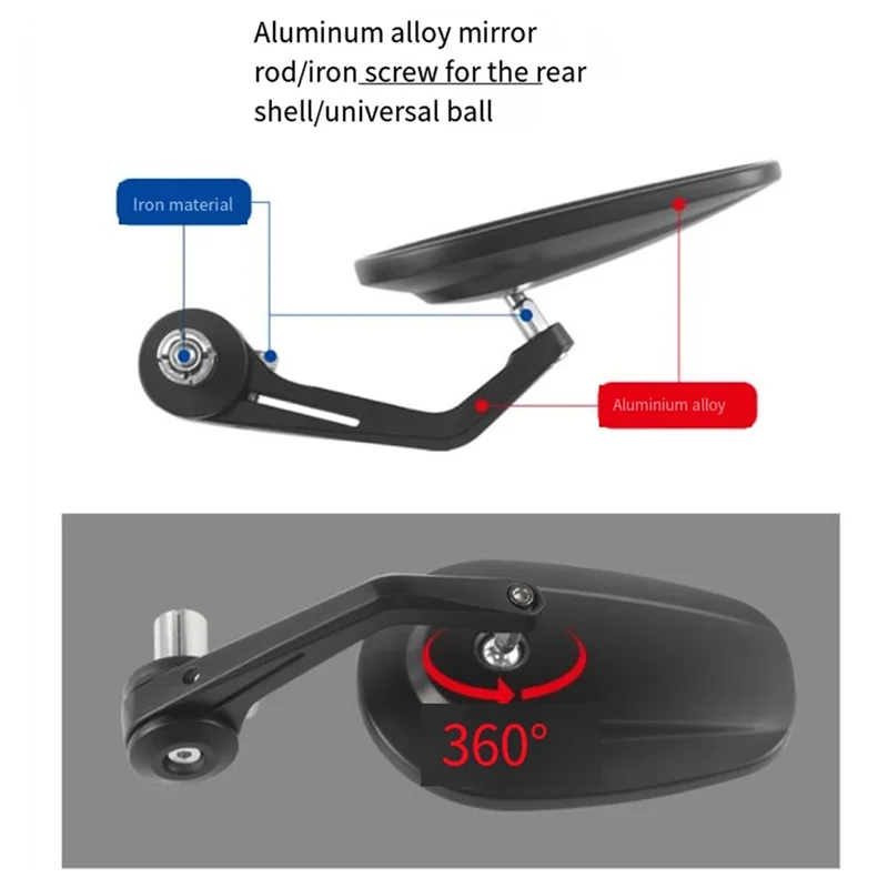 

A85E-Universal Motorcycle 22Mm Handlebar Rearview Mirror Oval Reflector Mirror Modification Accessories