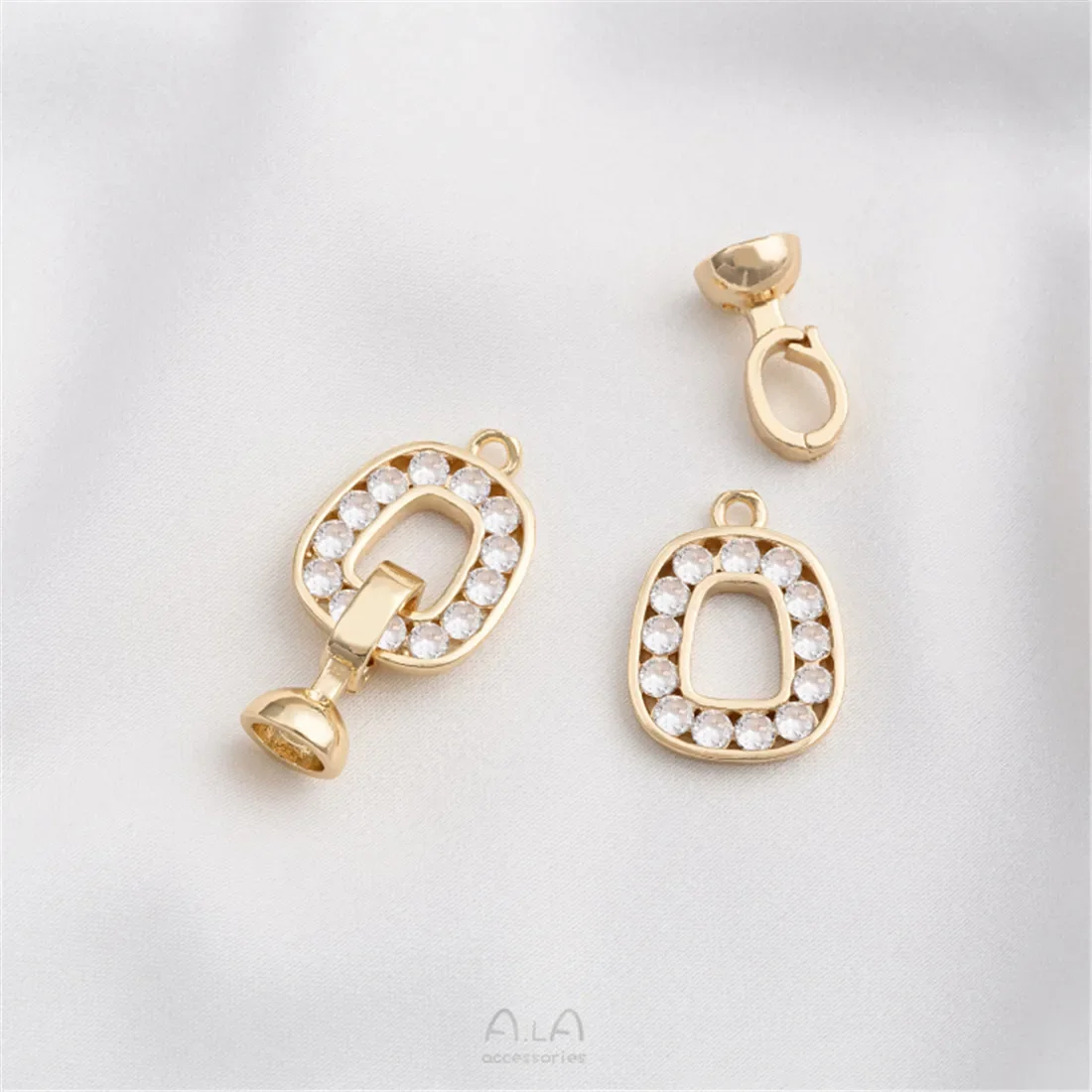 14K Gold Inlaid Zircon Geometric Square Pearl Buckle Handcrafted DIY Bracelet Necklace Connecting Buckle Accessories C013