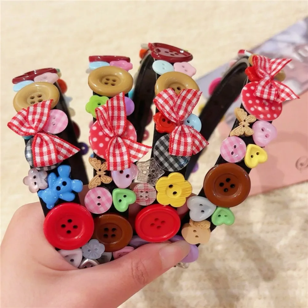 Dopamine Coloured Button Headband Y2k Headwear Childishness Hairband Korean Style Face Washing Bow Hair Hoop