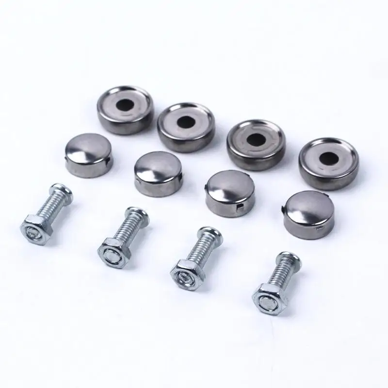 1Set Chrome Anti-theft Screws Car License Plate Bolts Circular Frame Screws Number Plate Fixing Nut Car Accessories