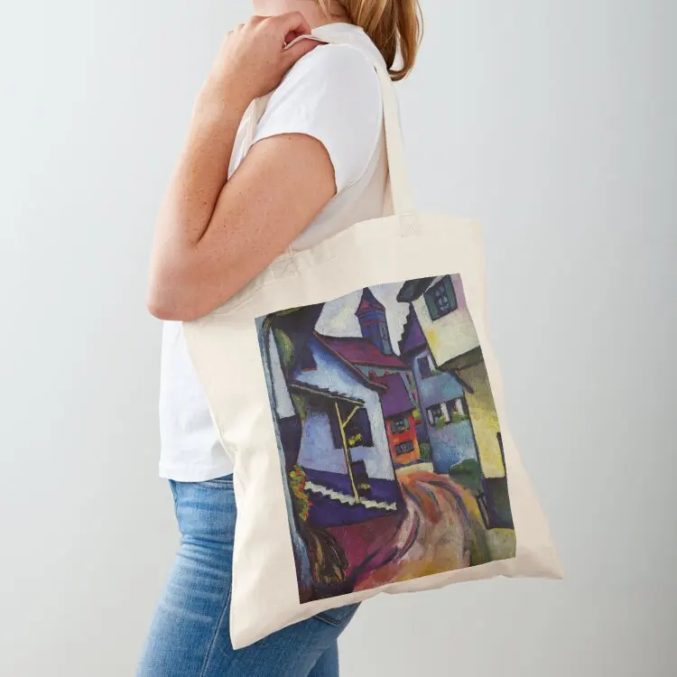 

August Macke Street with church in Kandern Tote Bag Canvas bag luxury women reusable shopping bag