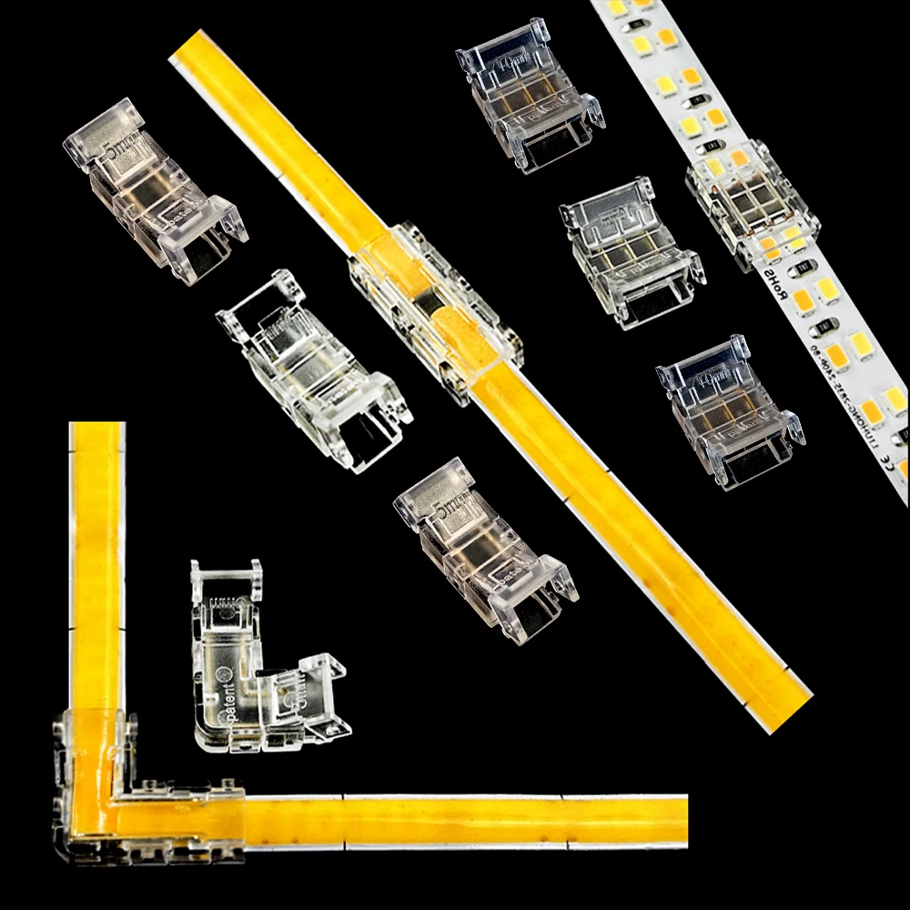 L-shaped Welding-free Corner Crystal Buckle Cover Connector For COB SMD LED Strip 5mm 8mm 10mm 2Pin 3Pin 4Pin LED Light Strip