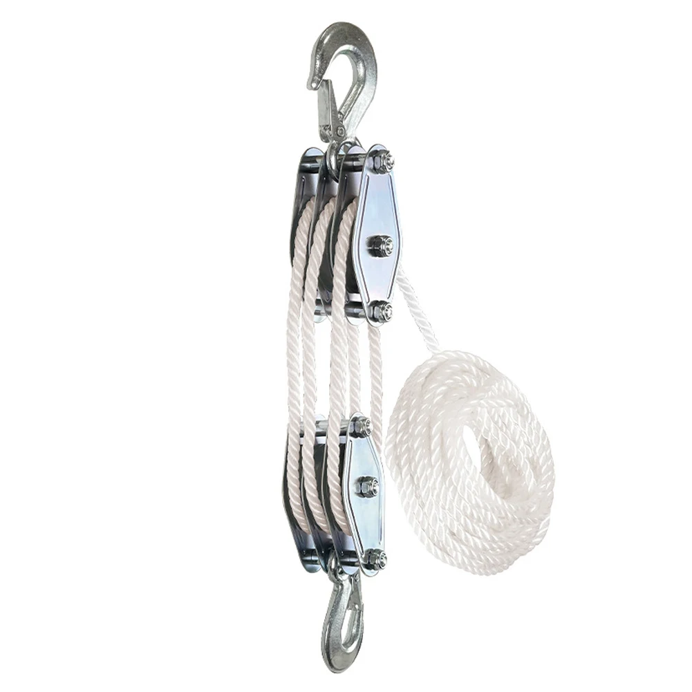 

270° Rotatable Rope Pulley Block Zinc Alloy Hook Handheld Crane Heavy Duty Polyethylene Rope Pulley Hoist Manual Lifting Device