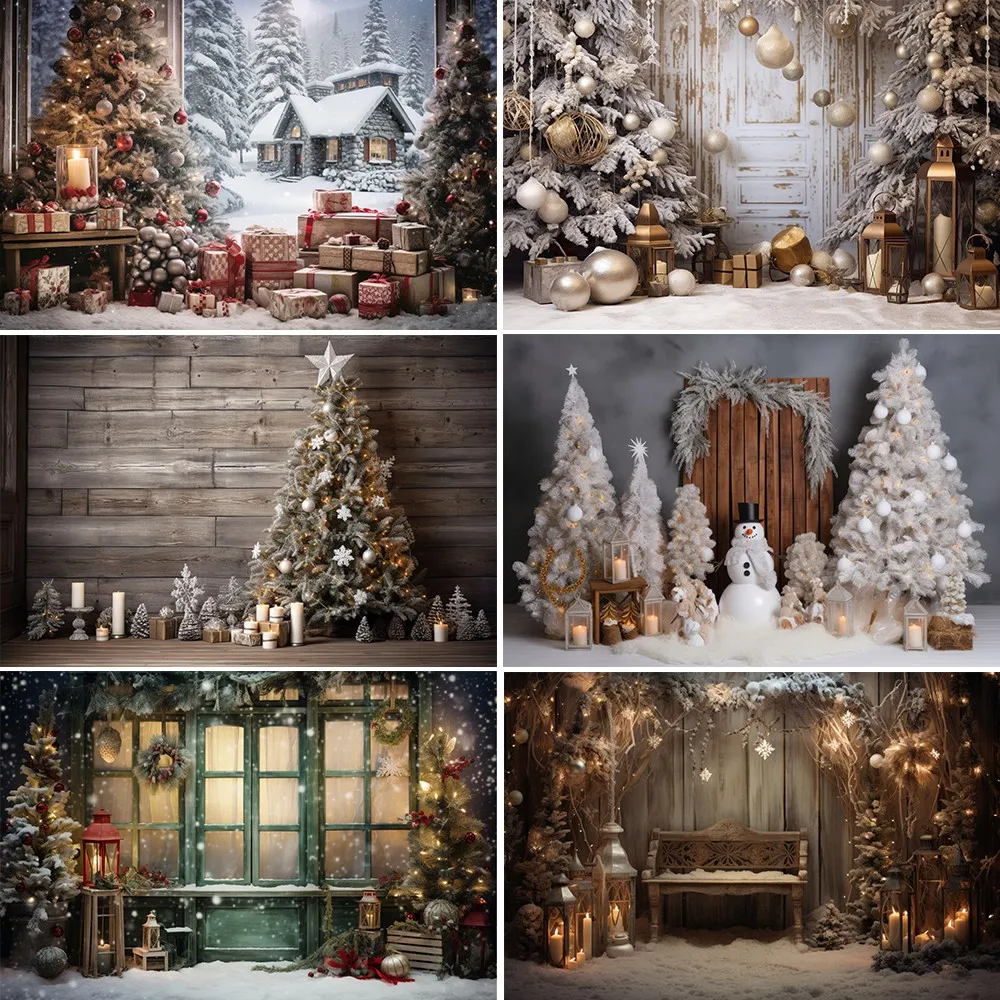 Beenle Christmas Interior Decor Photography Backgrounds Xmas Tree Snow Windows Backdrops Kids Portrait Photo Studio Photocall