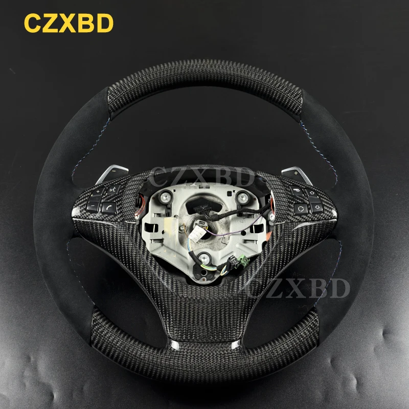 Fit For BMW X5 X6 E70 E71 Round Shape Real Carbon Fiber Steering Wheel High Quality Alcantara Customized