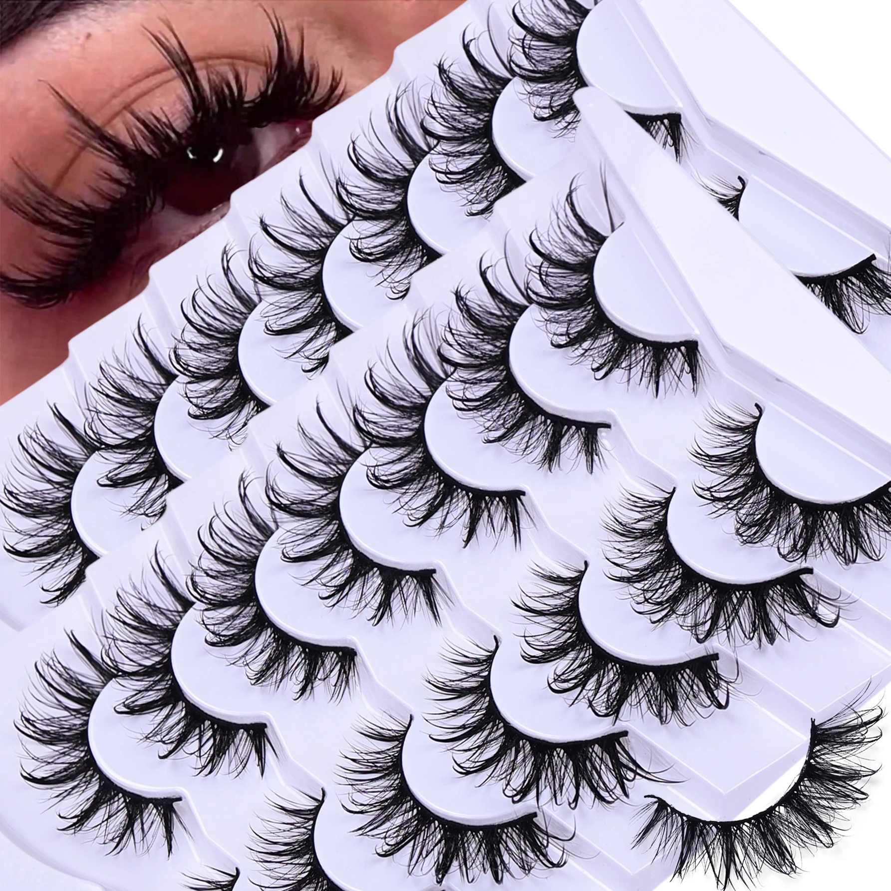 14-teiliges Set mit falschen Wimpern im Wet-Style – D-Curl-Puppe/Katzenauge/Anime-/Cosplay-Look, für besondere Anlässe und den täglichen Gebrauch